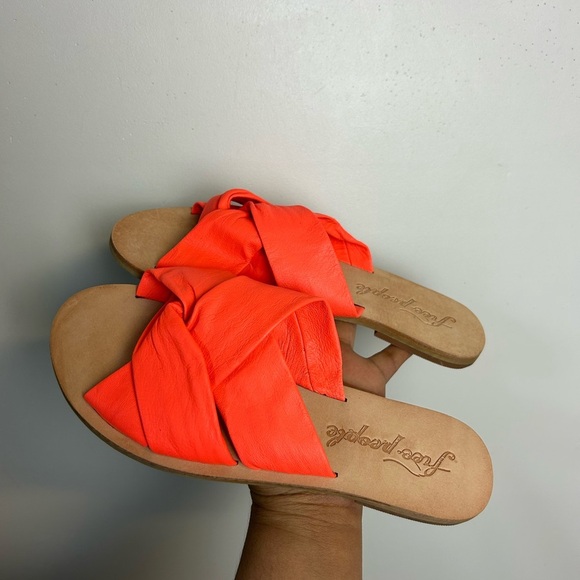 Free People Orange Neón Women's Slide Sandals Size 37 Summer Comfortable Beach - Picture 3 of 9
